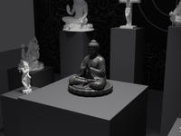 Buddha statue in Black, three-quarter view on its plinth