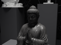Buddha statue in Black, detail of the face and hands