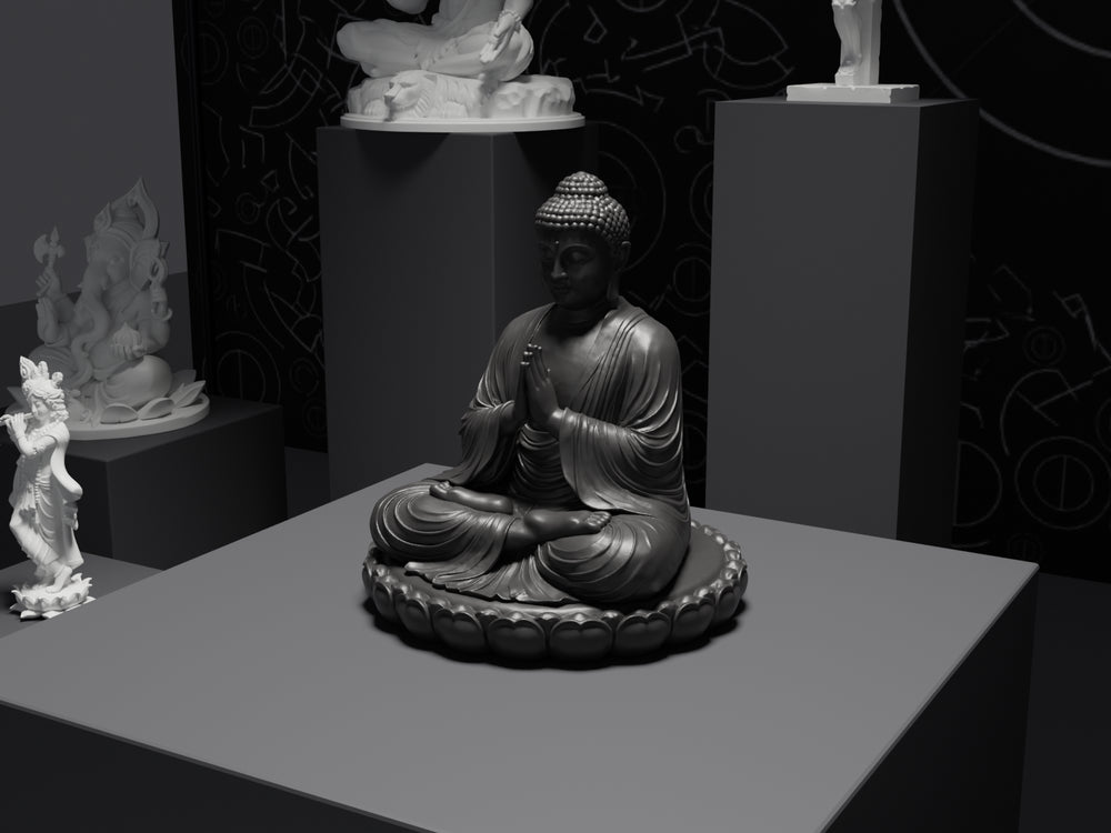 Buddha statue in Black, three-quarter view