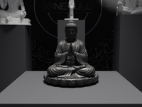 Buddha statue in Black, front view, close