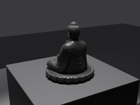 Buddha statue in Black, rear three-quarter view, close