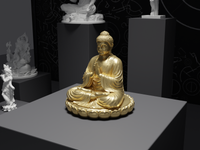 Buddha statue in Gold, three-quarter view
