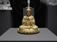 Buddha statue in Gold, front view, close