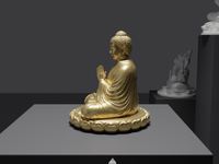 Buddha statue in Gold, side profile, close