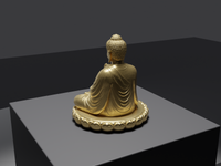 Buddha statue in Gold, rear three-quarter view, close