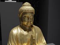 Buddha statue in Gold, close detail of the face and hands