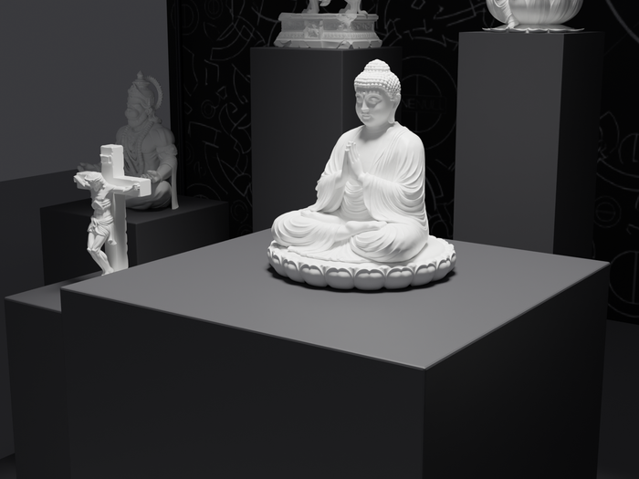 Buddha statue, three-quarter view