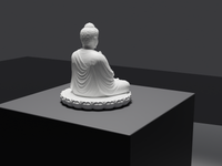 Buddha statue, rear three-quarter view, close