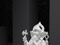 Ganesh murti statue in white, detail of the face and hands