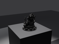 Ganesh murti statue in black, rear three-quarter view