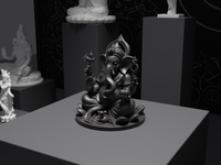 Ganesh murti statue in black, three-quarter view