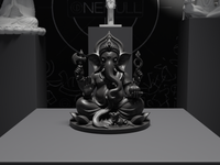 Ganesh murti statue in black, front view, close
