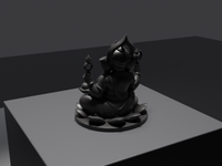 Ganesh murti statue in black, rear three-quarter view, close