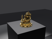Ganesh murti statue in gold, rear three-quarter view