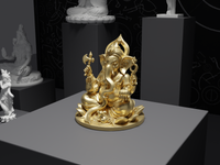 Ganesh murti statue in gold, three-quarter view