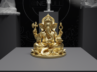 Ganesh murti statue in gold, front view, close