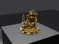 Ganesh murti statue in gold, rear three-quarter view, close