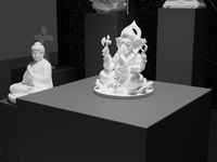 Ganesh murti statue in white, three-quarter view
