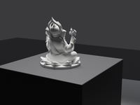 Ganesh murti statue in white, rear three-quarter view, close