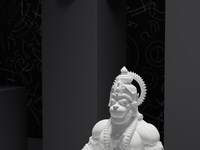Hanuman statue, detail of the face and hands