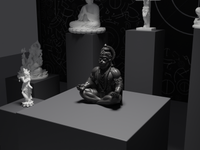 Hanuman statue in Black, three-quarter view on its plinth