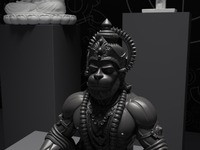 Hanuman statue in Black, detail of the face and hands