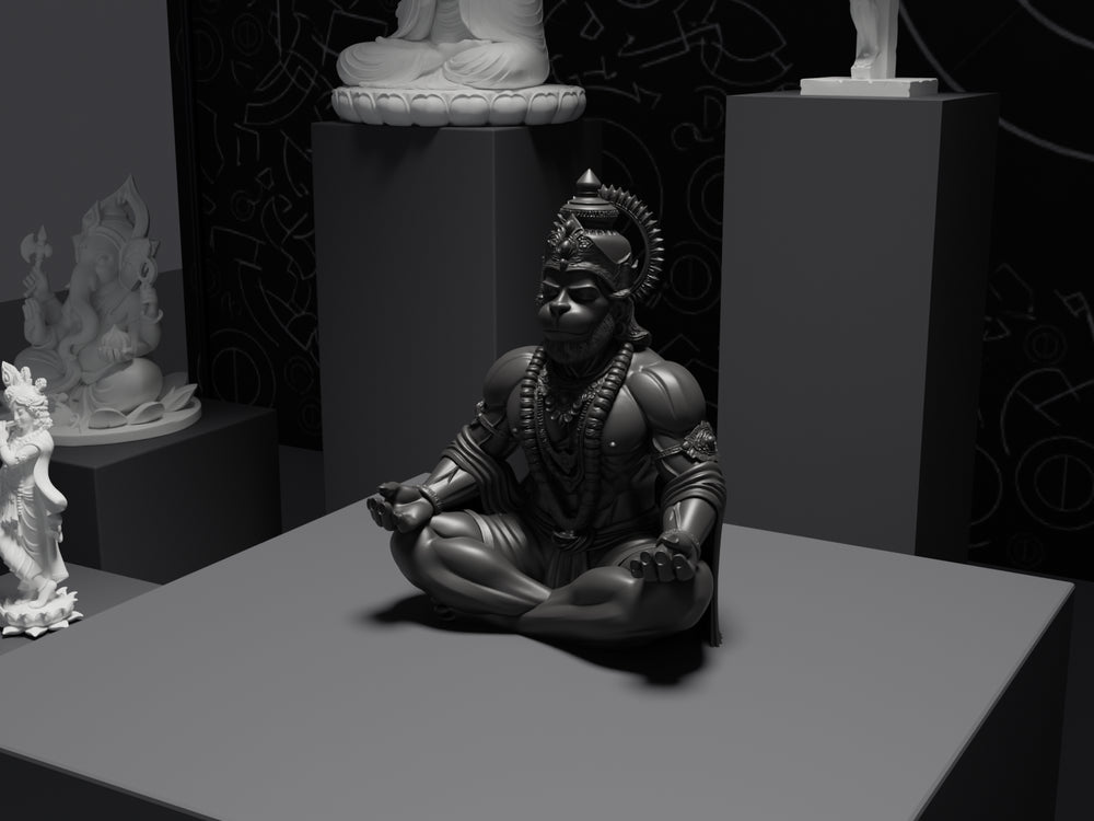 Hanuman statue in Black, three-quarter view