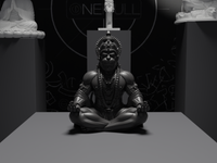 Hanuman statue in Black, front view, close