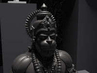 Hanuman statue in Black, close detail of the face and hands