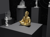 Hanuman statue in Gold, three-quarter view on its plinth