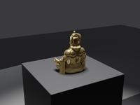 Hanuman statue in Gold, rear three-quarter view