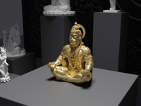 Hanuman statue in Gold, three-quarter view