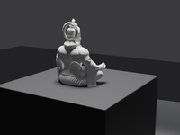 Hanuman statue, rear three-quarter view, close