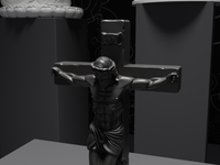 Jesus statue in Black, detail of the face and hands