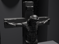 Jesus statue in Black, close detail of the face and hands