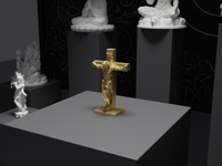 Jesus statue in Gold, three-quarter view on its plinth