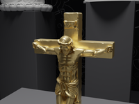 Jesus statue in Gold, detail of the face and hands