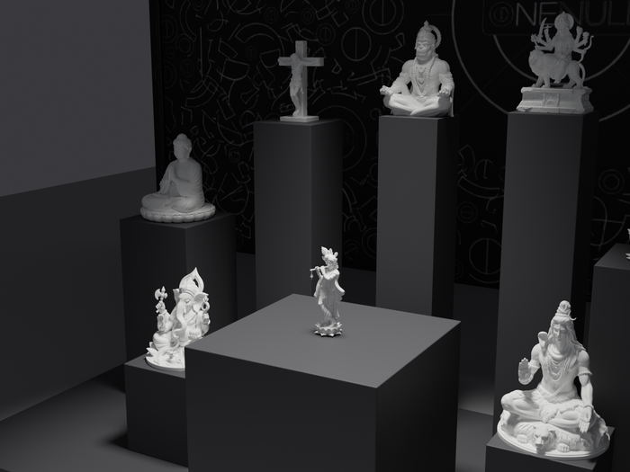 Krishna statue, three-quarter view on its plinth
