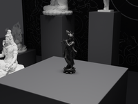 Krishna statue in Black, three-quarter view on its plinth
