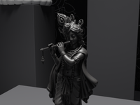 Krishna statue in Black, detail of the face and hands