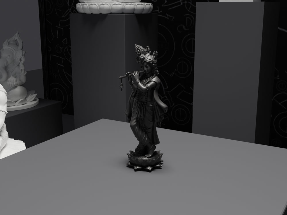 Krishna statue in Black, three-quarter view