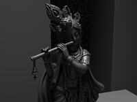Krishna statue in Black, close detail of the face and hands