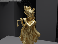 Krishna statue in Gold, detail of the face and hands