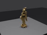 Krishna statue in Gold, rear three-quarter view, close