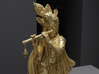 Krishna statue in Gold, close detail of the face and hands