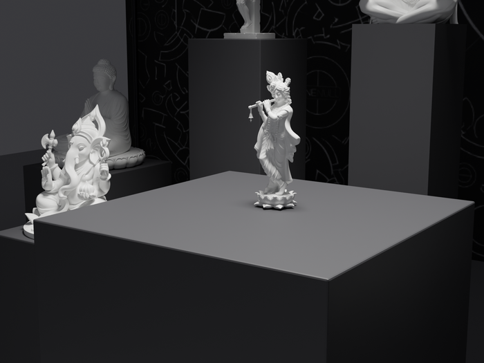 Krishna statue, three-quarter view