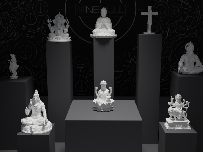 Lakshmi murti statue in white, front view