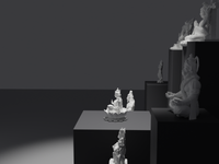 Lakshmi murti statue in white, side profile