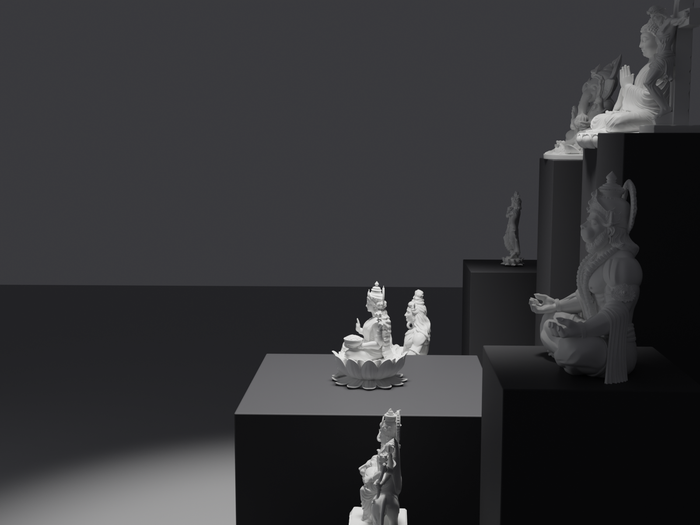 Lakshmi murti statue in white, side profile
