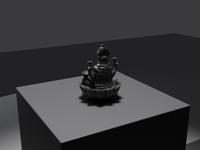 Lakshmi murti statue in black, rear three-quarter view